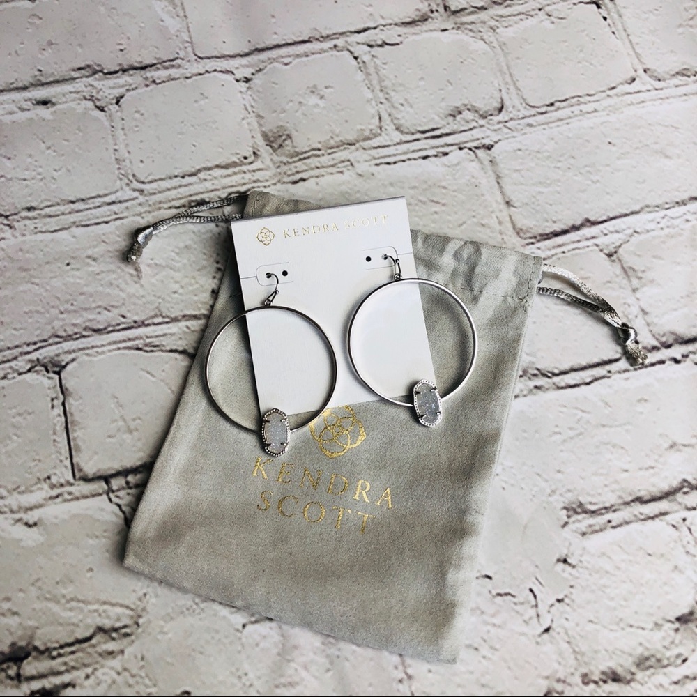 Kendra Scott Elora silver drusy hoop earrings NEW - Picture 3 of 6